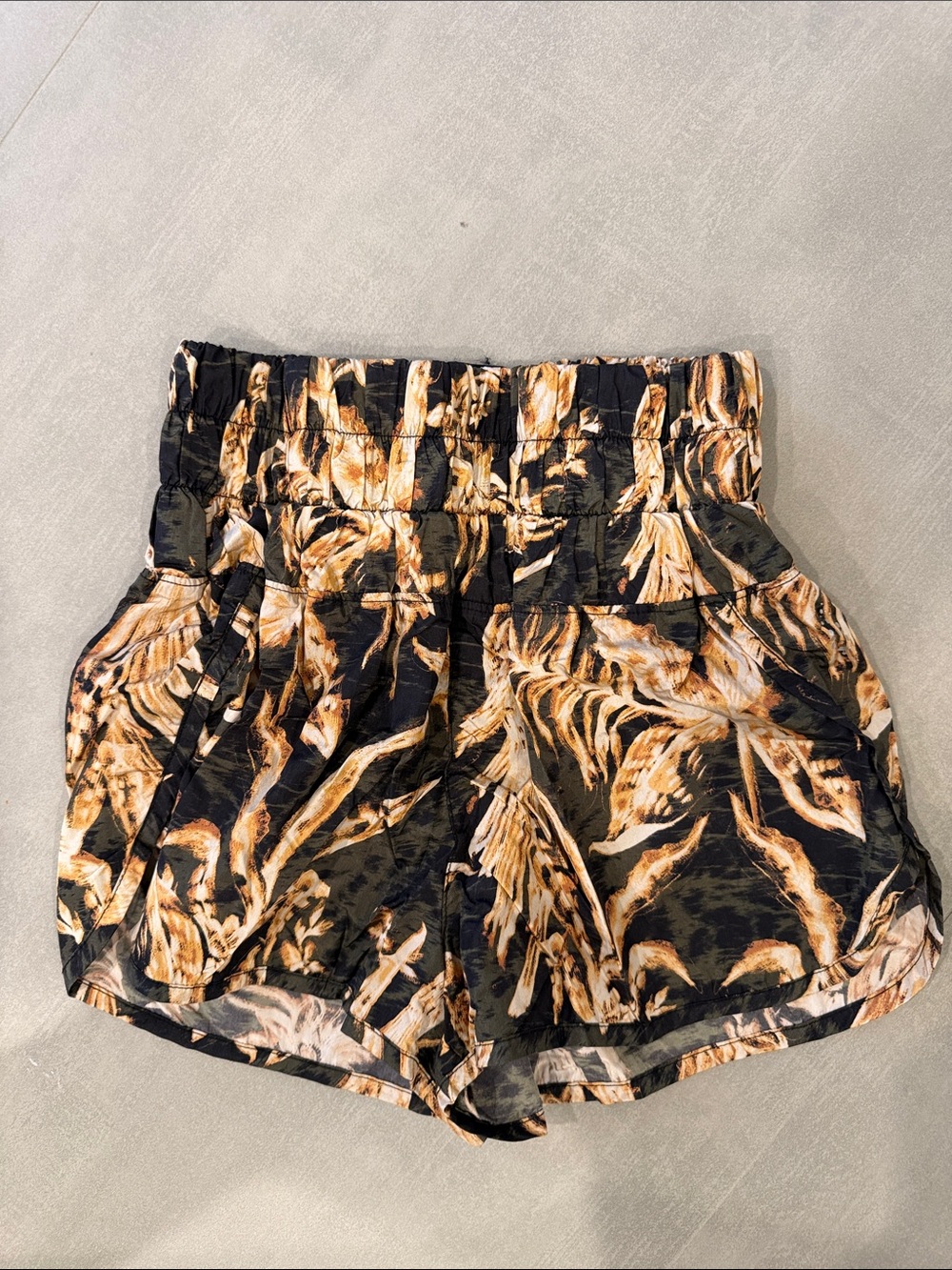 FP Movement by Free People Black & Tan Tropical Print Athletic Shorts